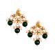 Floral Teardrop Cluster Earrings Pair with Green & Peach Beads